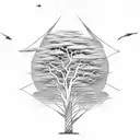 Background: The tattoo will feature the vast African savannah landscape, with acacia trees, grasslands, and a distant ho tattoo design idea