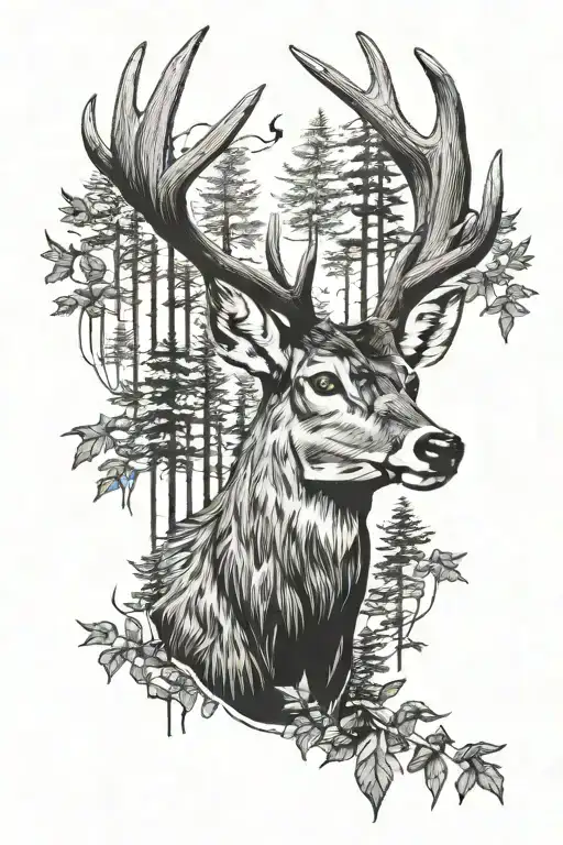 whitetail deer made up of forest  tattoo design idea