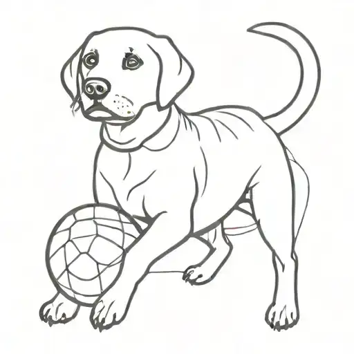 A small black Labrador playing with a ball tattoo design idea