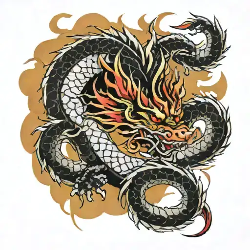 japanese dragon and flames for leg tattoo design idea