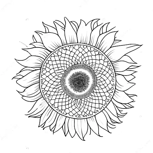 SUNFLOWER COVERED CAT PLAYING WITH ORANGE  tattoo design idea
