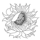 SUNFLOWER COVERED CAT PLAYING WITH ORANGE  tattoo design idea