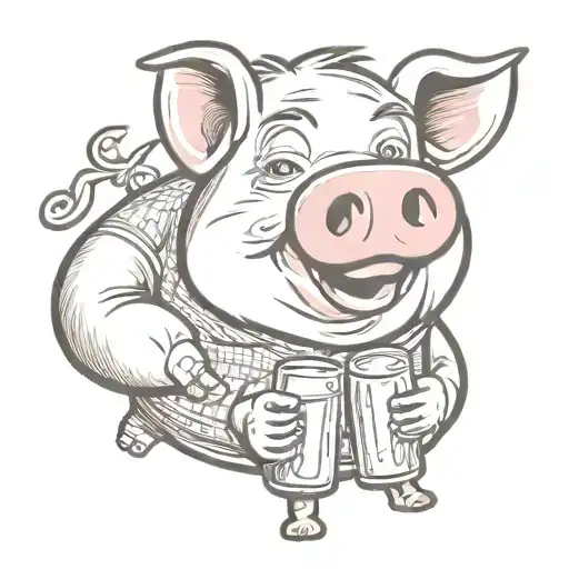 Drinking cartoon pig tattoo design idea