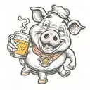 Drinking cartoon pig tattoo design idea