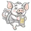 Drinking cartoon pig tattoo design idea