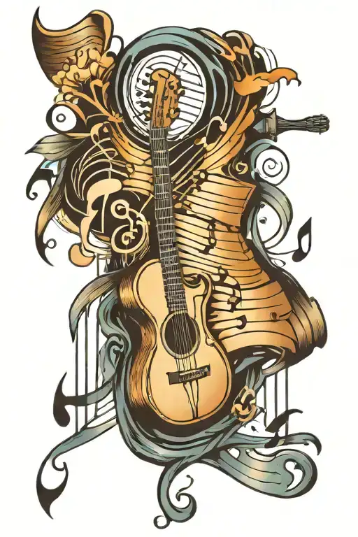 music stave flowing tattoo design idea