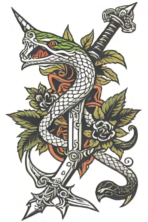 Dagger and Nightshade and Viper tattoo design idea