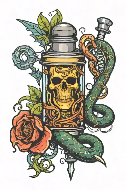 Poison Vial with Dagger and Snake tattoo design idea