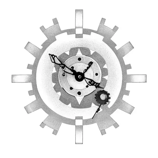 3 clocks all connected with gears. time on clock1 is 12:47 tattoo design idea