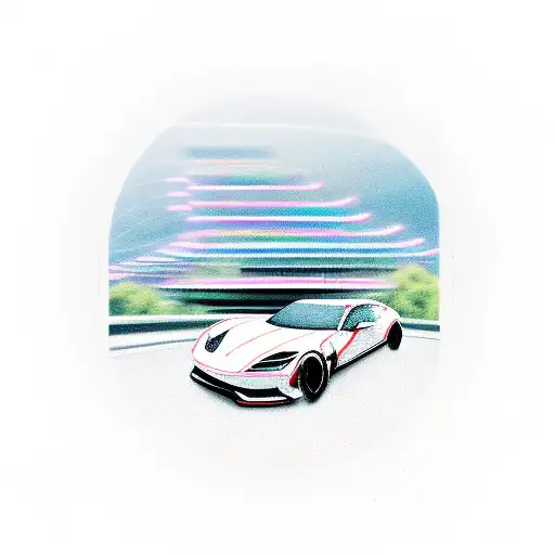 Incorporate a sleek sports car racing down a futuristic highway tattoo design idea