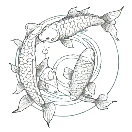 two koi swimming in a circle, one is a zombie, their entrails are connecting them like a yin-yang tattoo design idea