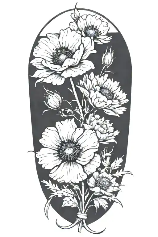 poppy and aster bouquet forearm half sleeve tattoo tattoo design idea
