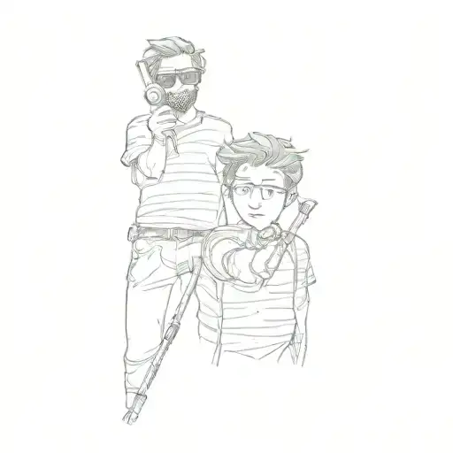 two men taking a selfie stick figure tattoo design idea