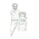 two men taking a selfie stick figure tattoo design idea