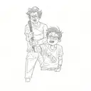 two men taking a selfie stick figure tattoo design idea