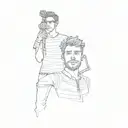 two men taking a selfie stick figure tattoo design idea