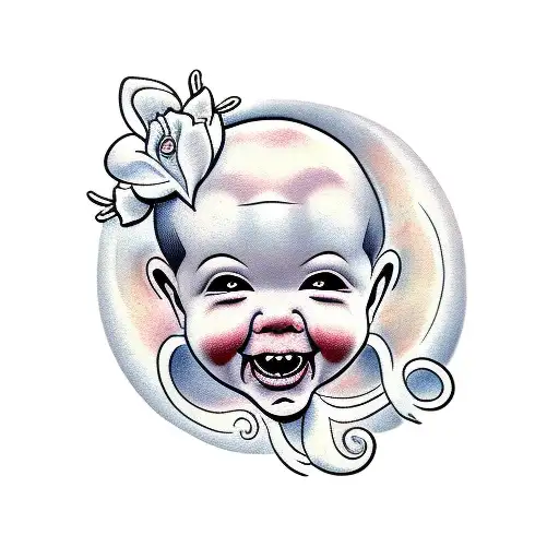 two kewpie, one laughing and one crying tattoo design idea