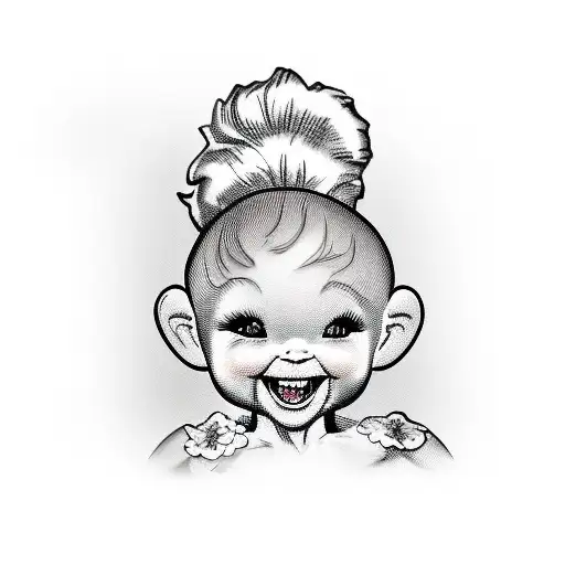 two kewpie dolls, one laughing and one crying tattoo design idea