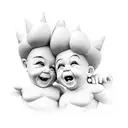 two kewpie dolls, one laughing and one crying tattoo design idea