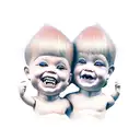 two kewpie dolls, one laughing and one crying tattoo design idea