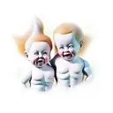two kewpie dolls, one laughing and one crying tattoo design idea