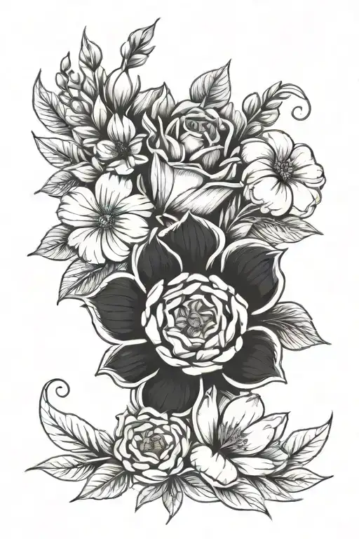 name Anita with other flowers tattoo design idea