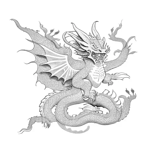 A whimsical representation of a Haku dragon flying through a Studio Ghibli-inspired landscape tattoo design idea