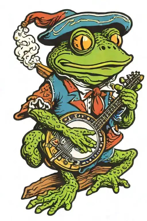 Frog Smoking cigarette playing banjo tattoo design idea