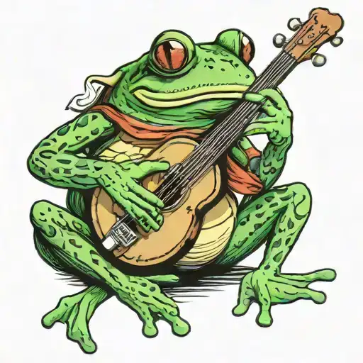 Frog Smoking cigarette playing banjo tattoo design idea
