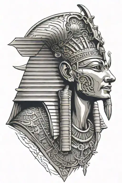 Ramses ii sarcophagus adorned with hieroglyphics, being watched by Anubis and Horus  tattoo design idea