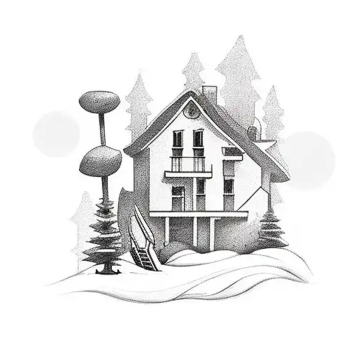A tattoo of a cozy home with a soccer field in the backyard, symbolizing the client's love for both home life and soccer tattoo design idea