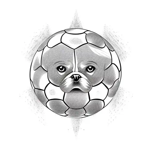 A tattoo design of a soccer ball morphing into a dog, symbolizing the client's love for both soccer and their pet tattoo design idea