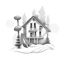 A tattoo of a cozy home with a soccer field in the backyard, symbolizing the client's love for both home life and soccer tattoo design idea