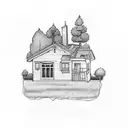 A tattoo of a cozy home with a soccer field in the backyard, symbolizing the client's love for both home life and soccer tattoo design idea