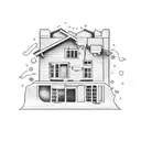 A tattoo of a cozy home with a soccer field in the backyard, symbolizing the client's love for both home life and soccer tattoo design idea