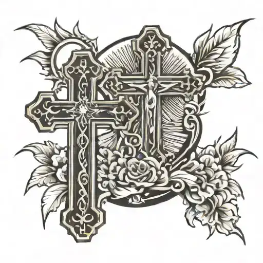 3 crosses with Jesus and sun shining on the middle cross tattoo design idea