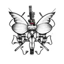 pinup evil butterfly with guns tattoo design idea