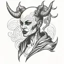 bald woman devil horns tattoo design idea
