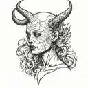bald woman devil horns tattoo design idea