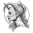 bald woman devil horns tattoo design idea