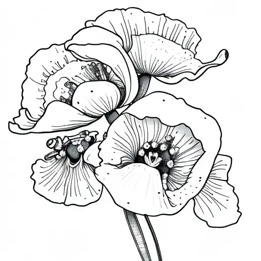 Poppy and Snowdrop flower bouquet  tattoo design idea