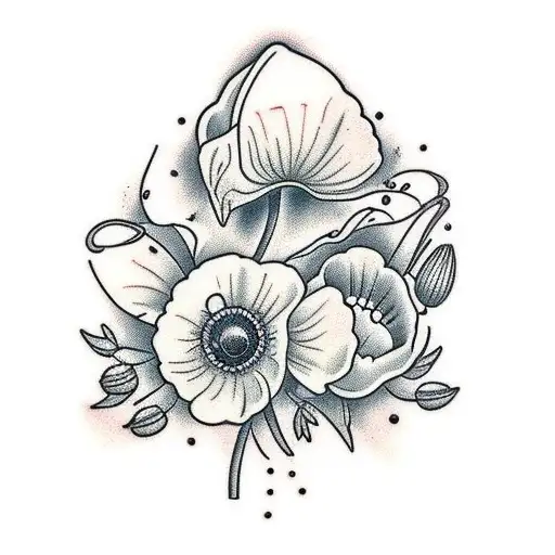 Poppy and Snowdrop flower bouquet  tattoo design idea