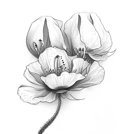 Poppy and Snowdrop flower  tattoo design idea