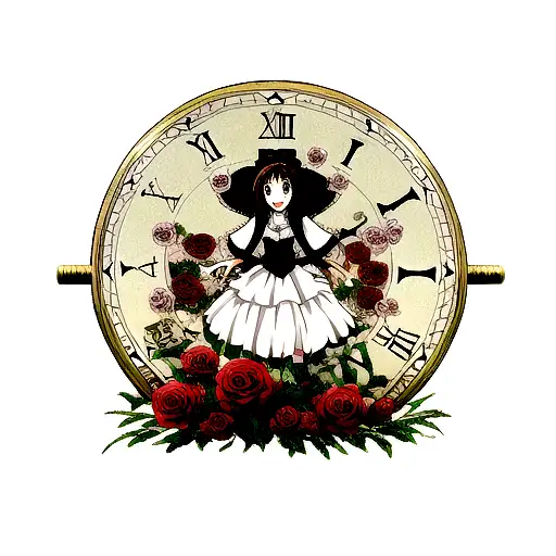 clocks with roses tattoo design idea