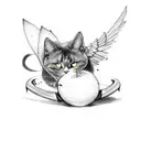 black cat with bat wings tattoo design idea