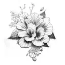 create a realistic tattoo in color of a mix of flowers. the flower species are Ixora, Hibiscus, bougainvillea and flambo tattoo design idea