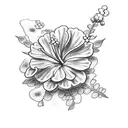 create a realistic tattoo in color of a mix of flowers. the flower species are Ixora, Hibiscus, bougainvillea and flambo tattoo design idea