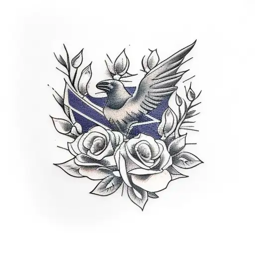 Raven neo traditional with flowers tattoo design idea