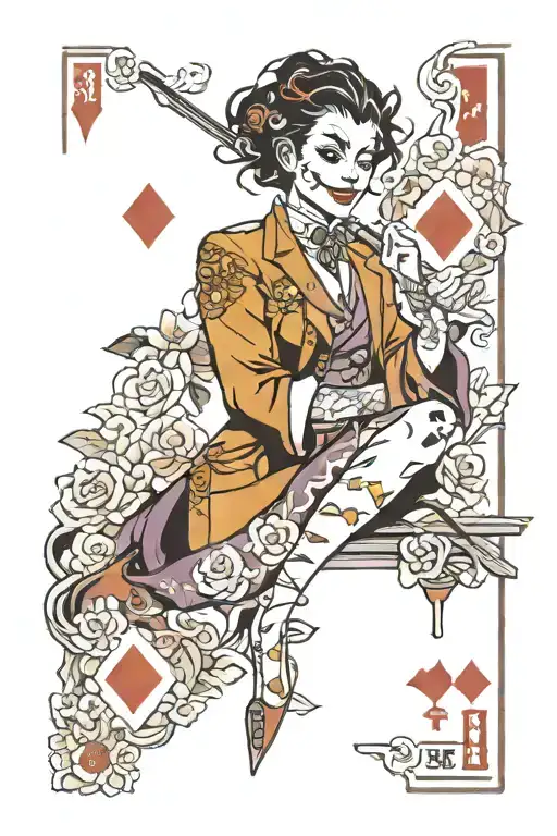 joker card feminine silhuette tattoo design idea