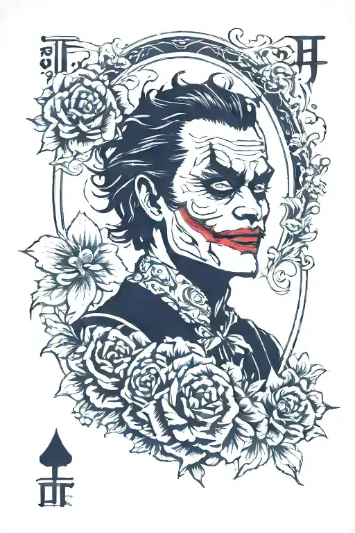 joker card vintage feminine silhuette tattoo design idea